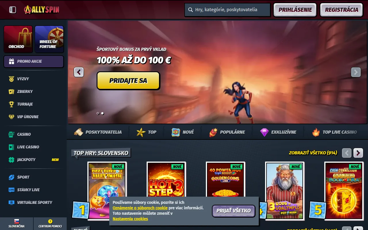 Startseite von allyspin.com (Screenshot)