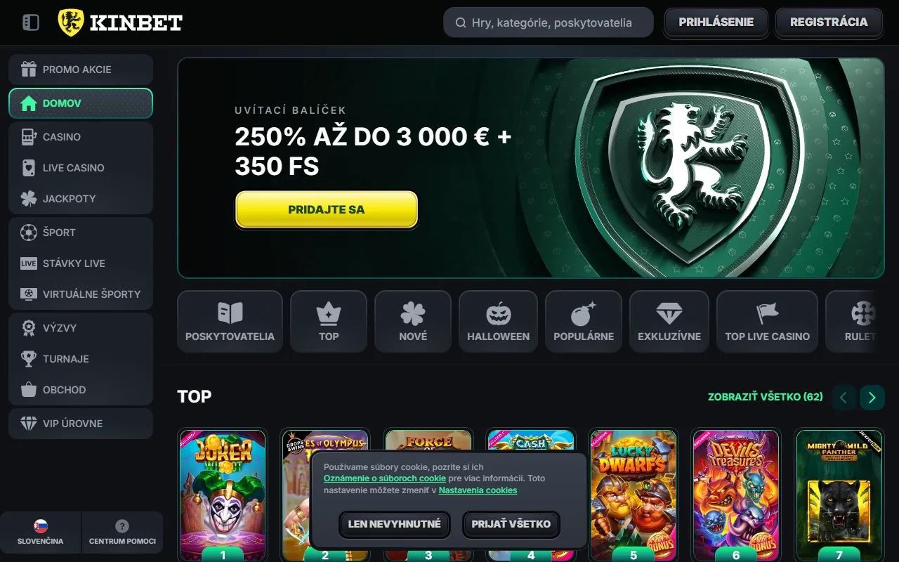 Startseite von kinbet.com (Screenshot)